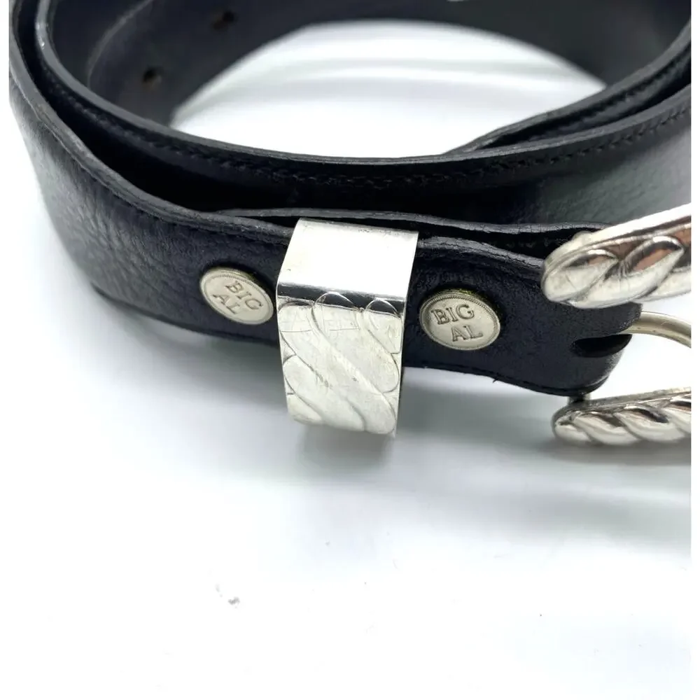 Vtg Big Al‎ ,Al Beres black Leather Belt Silver overlay Buckle 36 USA, Beretta